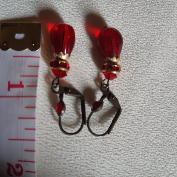 1930-40's Czech Crystal Art Deco 44 Inch Red Lariat Necklace and Earring Set - Picture 5 of 12